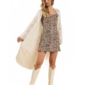 NEW SADIE & SAGE las palmas intricate long knit cardigan in ivory